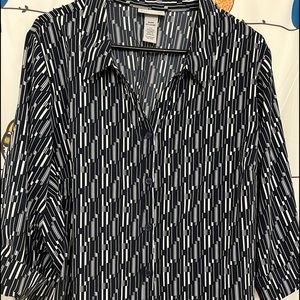 Black and white geometric pattern button down blouse - Catherines 2X PETITE